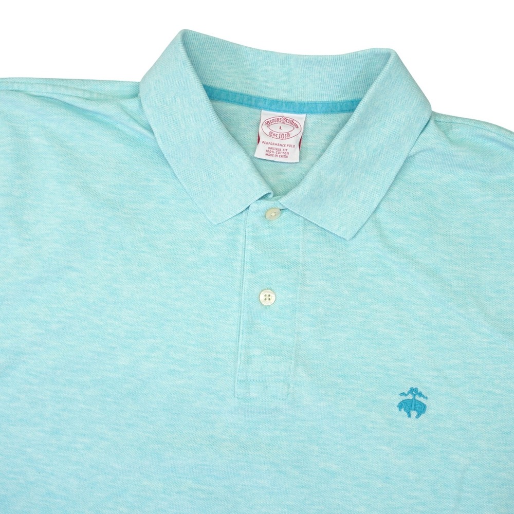 Brooks Brothers Polo Shirt Mens Large Light Blue Original Fit Short Sleeve Logo